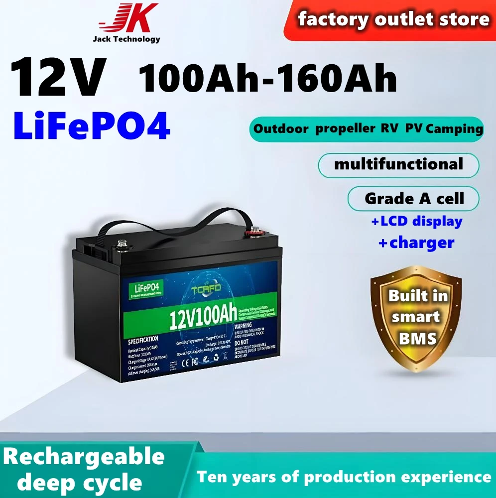 

4S 12.8v 150AH lithium LiFePO4 battery 12V 100Ah 120Ah 130Ah battery for caravan boat Inverter Portable power RV + 10A charger