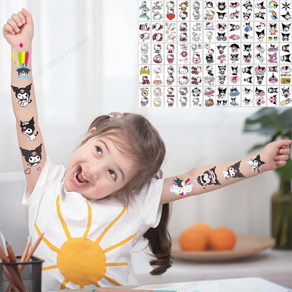 MINISO Kuromis Temporary Tattoos Sanrios HelloKitty Cute Anime Waterproof Tattoos Durable Color kawaii Tattoo Sticker Gifts