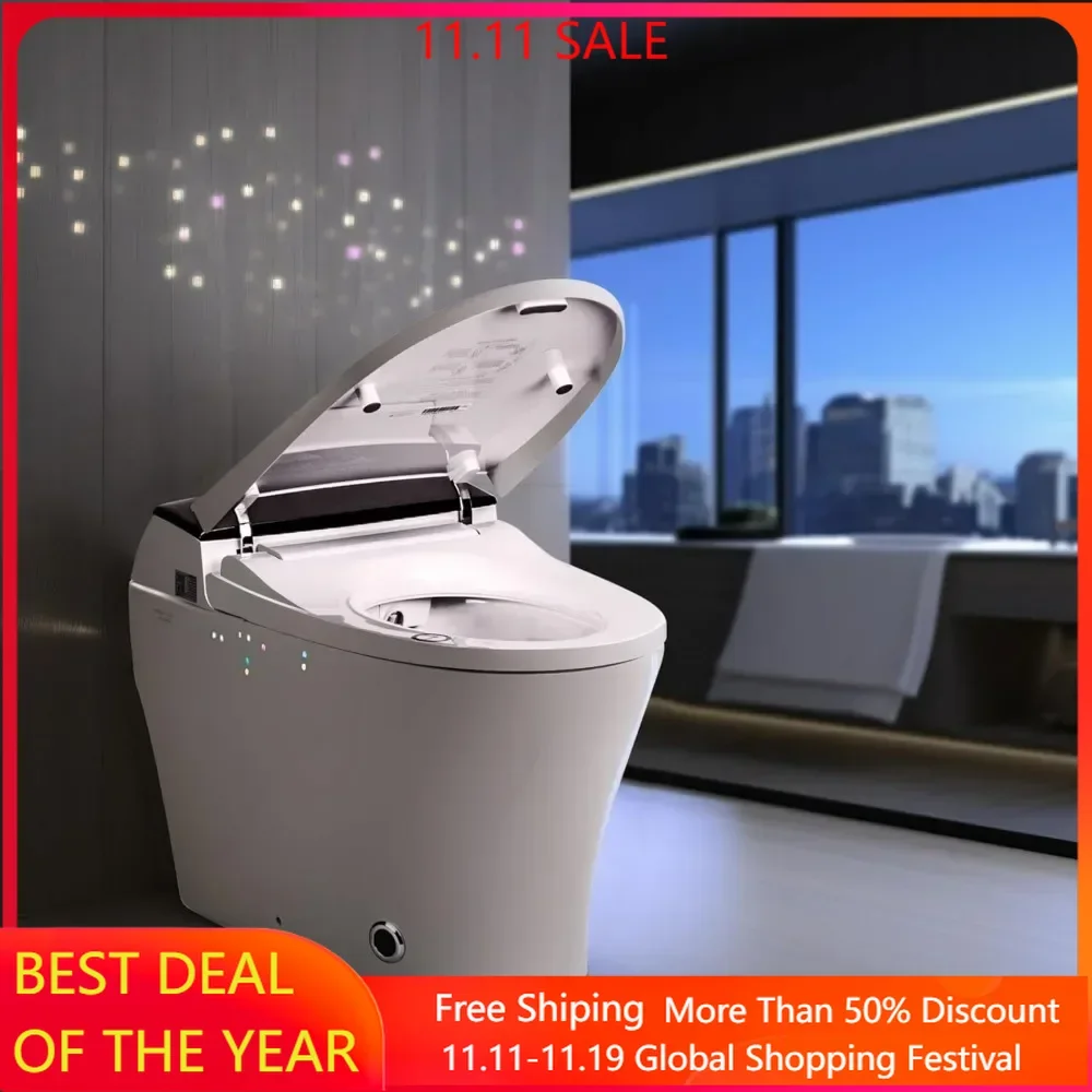 Smart Toilet, Auto Open/Close Lid, Heated Seat and Warm Water, Adjustable Water Pressure and Foot Kick Sensor, Toilet Smart