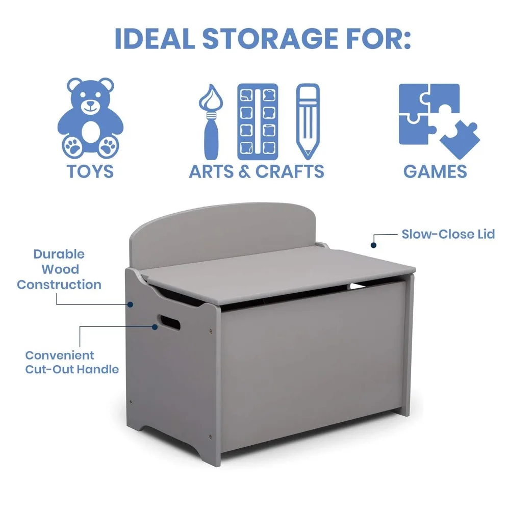 Caja de juguetes de lujo con tapa de cierre lento, construcción de madera resistente, ayuda a mantener las salas de juegos, dormitorios o salas de estar organizadas, color gris