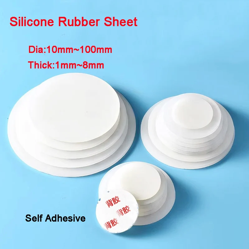 30Pcs Thick 1-8mm White Solid Round Adhesive Backed Self-adhesive Silicone Rubber Sheet Seal Gaskets Pad Dia 10/15/20/25-100mm