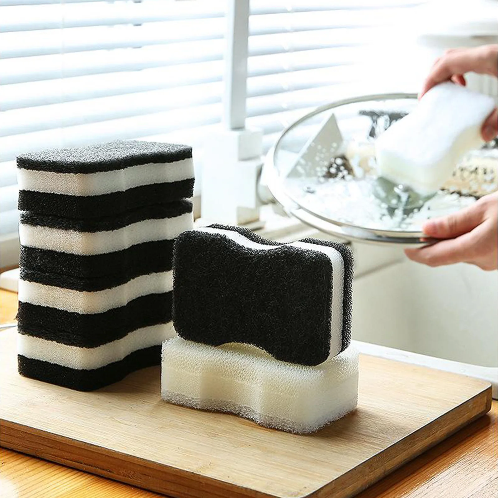 5 PCS Sponge Rub Black Dish Sponge Scouring Pad Kitchen Cleaning Sponge Wiping Loofah  11x6.5x3.5cm/4.3x2.5x1.3inch