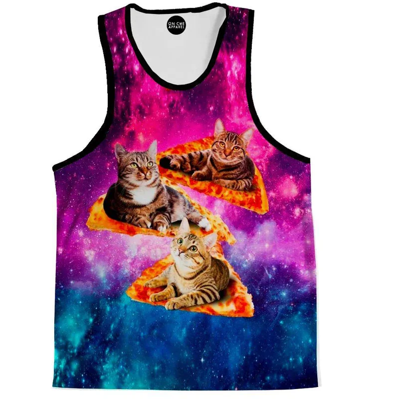 Cat Rides Turtle Hamburger 3d Print Men Women Tank Tops Funny Pizza Graphs Tees Y2k Floral Shirt Girl Hawaii Beach Tank Vest Top