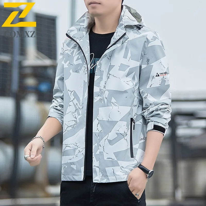 

COMXZ 2025 Men's Camo Waterproof Windproof Jacket Spring Autumn Lightweight Outdoor Hiking Sport Breathable Trendy Coat
