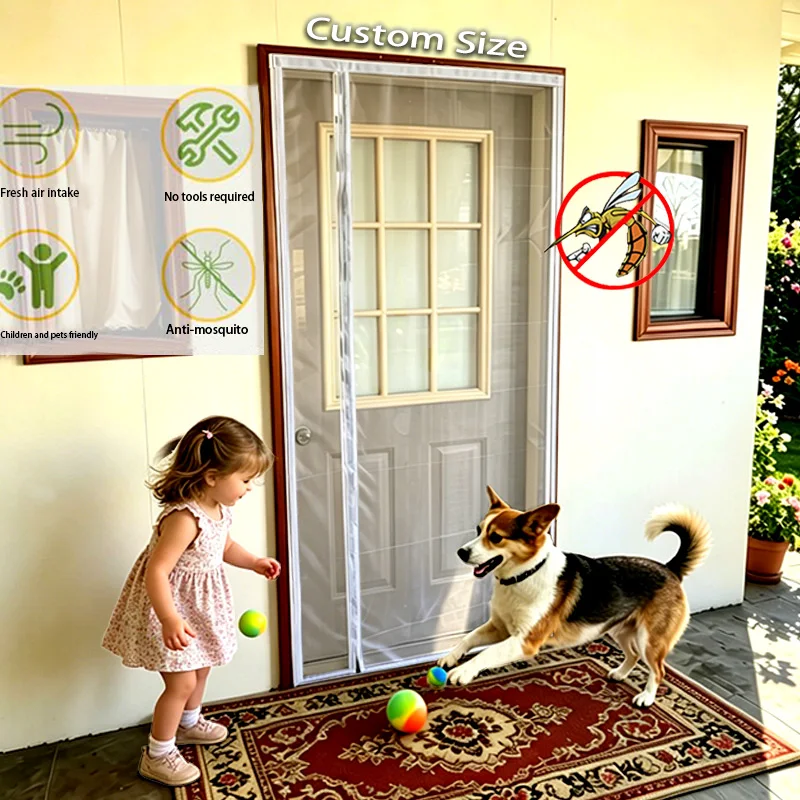 Magnetic Door Screen Mosquito Net Side Open Black, White, Gray Anti-Mosquito Fly Insect Screen Mesh for Kitchen Indoor Living Ro