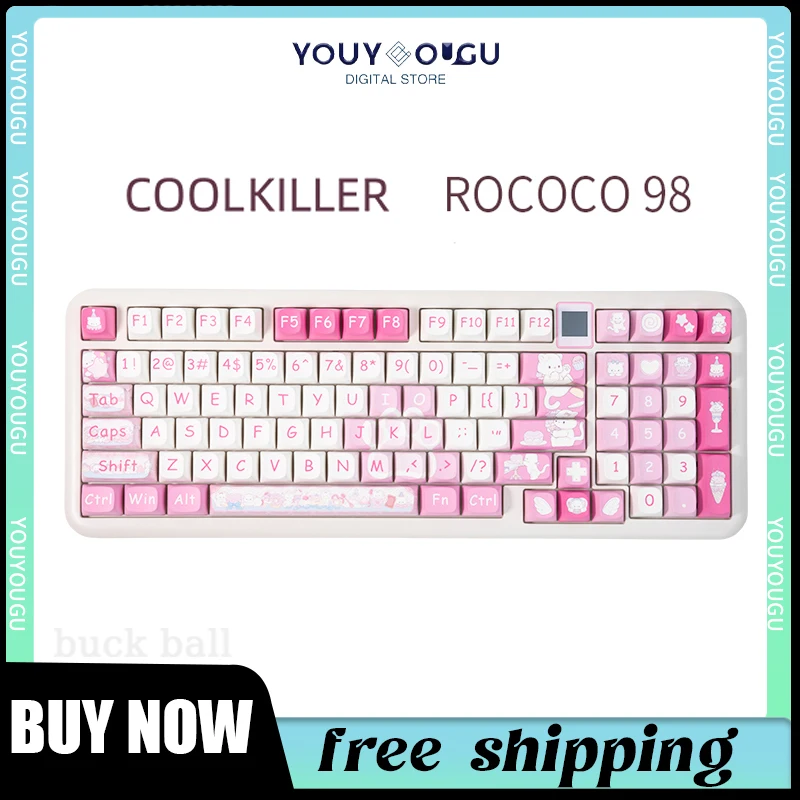 Беспроводная механическая клавиатура Coolkiller ROCOCO Ck68 Ck75 Ck98, 3-режимная клавиатура с горячей заменой, розовая офисная игровая клавиатура RGB с линейным переключателем для девушек