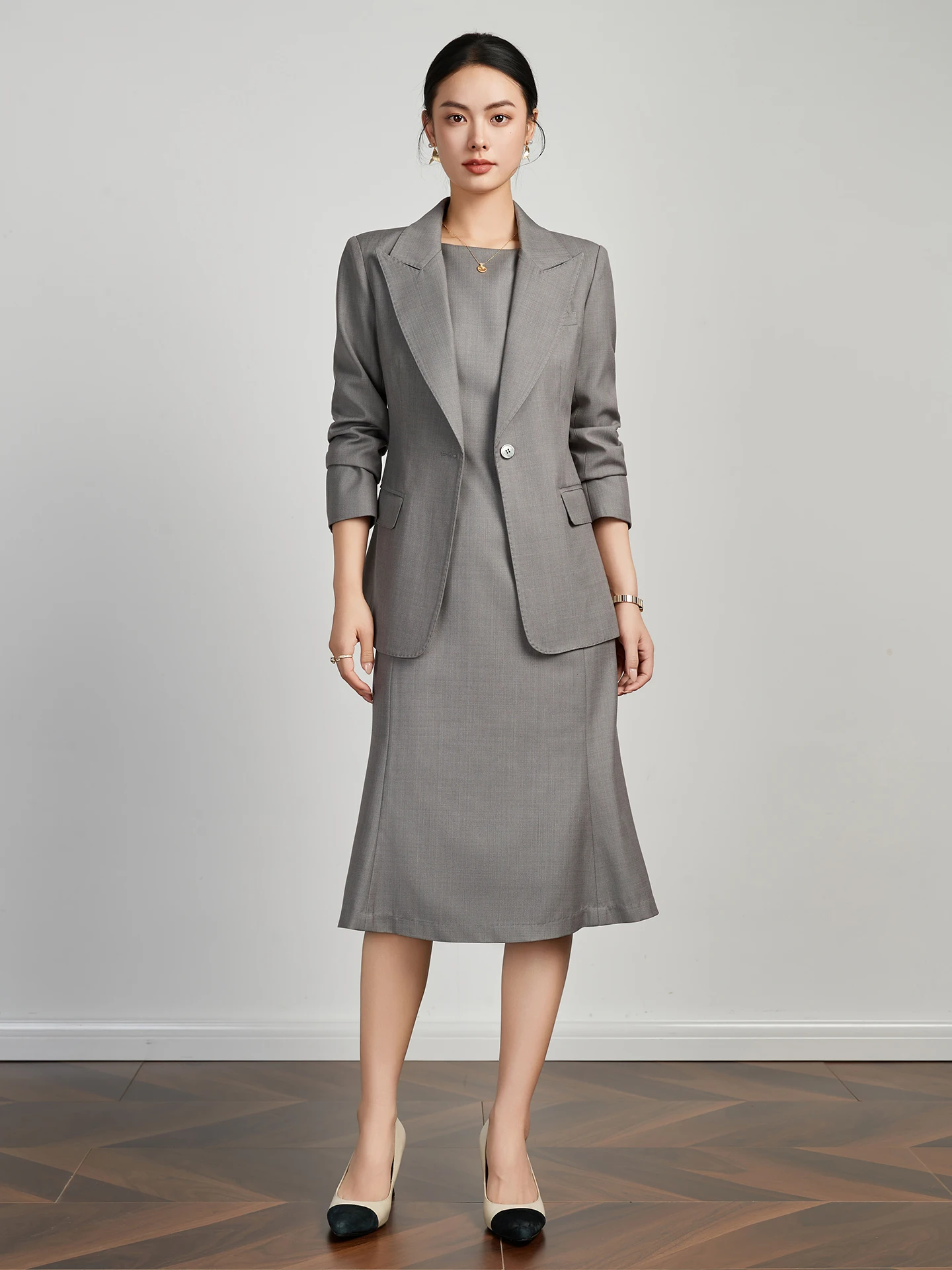 

Fashionable Fish Tail Skirt Suit Set Women's Stylish Ageless Office Wear Long OL Formal Outfit Polyester Fiber Breathable