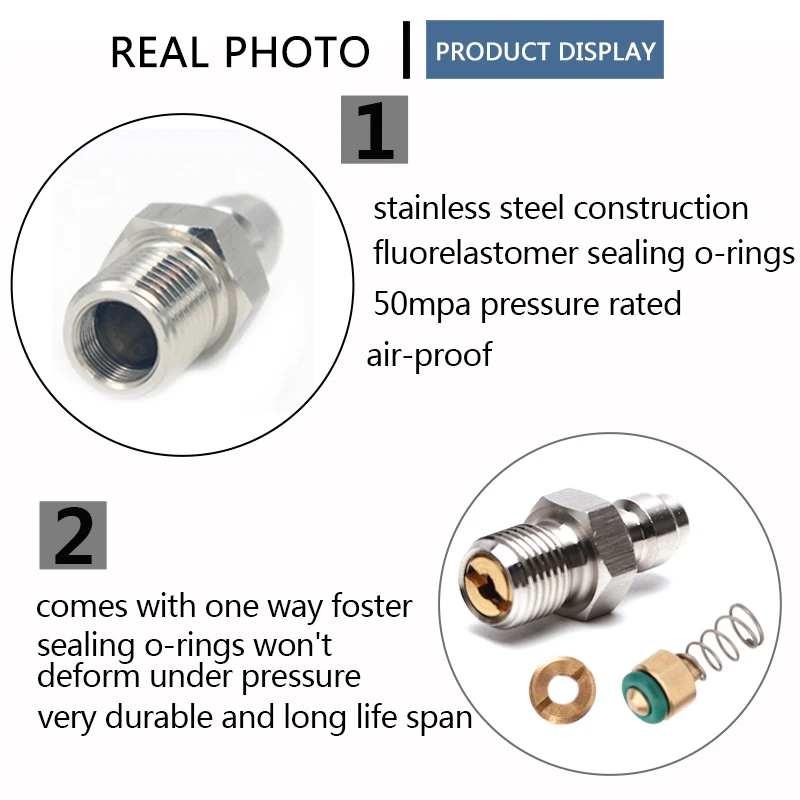 High Pressure Male Quick Disconnect Fittings and Couplers Set 1/8NPT Male Plug Air Refilling M10x1 1/8BSPP 4500psi 2pcs/set