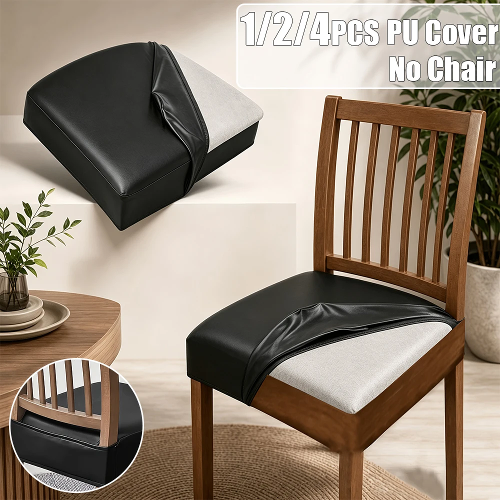 1/2/4 Pcs PU Leather Chair Covers Waterproof Wear-resistant Slip-resistant Seat Case Elastic Dining Chair Protector Restaurant