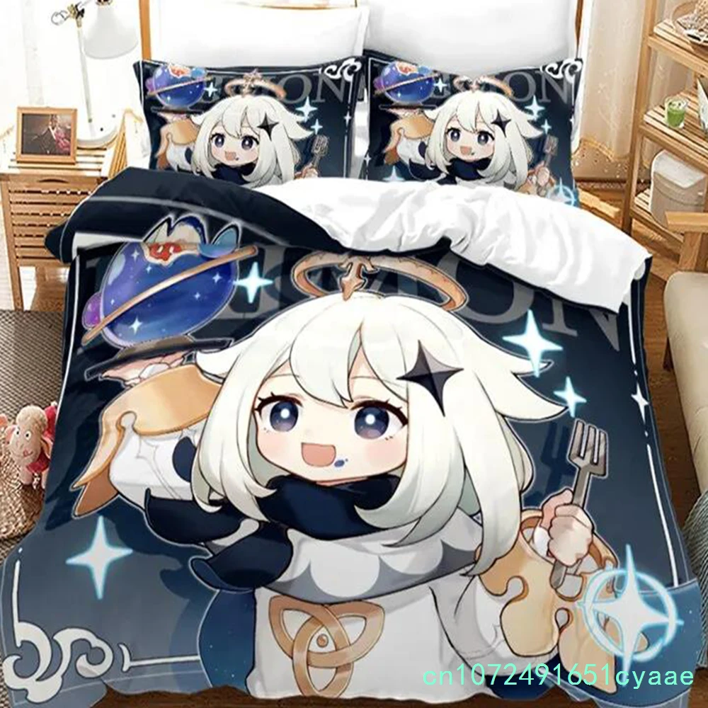 Anime Genshin Impact Paimon Bedding Set Duvet Cover Bedroom Comforter Covers Single Twin King ​Size Quilt Cover Home Textile
