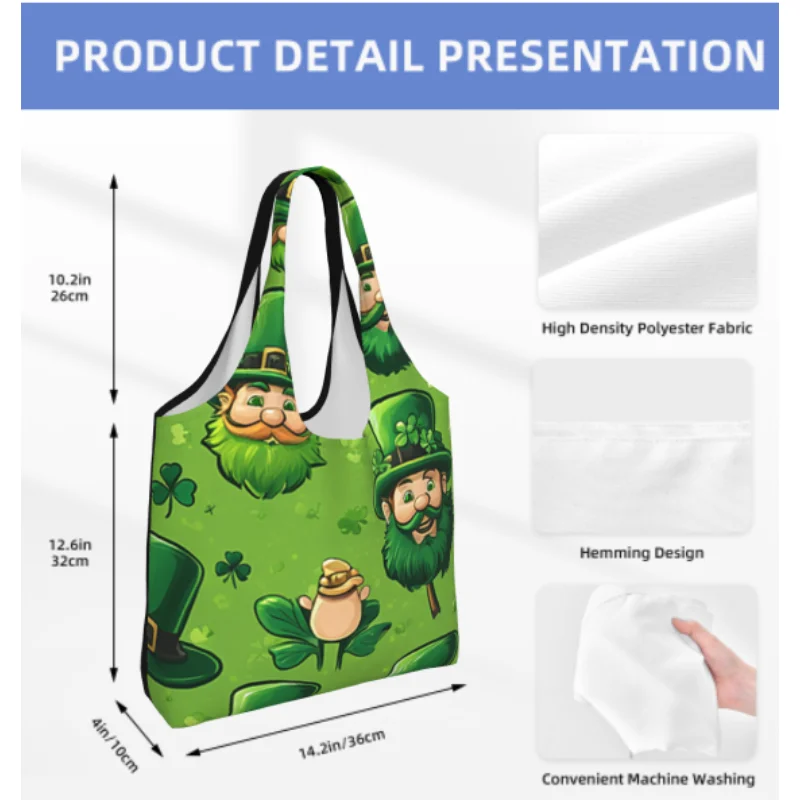 حقائب تسوق مخصصة من سانت باتريك قابلة لإعادة الاستخدام من القماش الكرتوني وحقائب كتف للمتسوقين