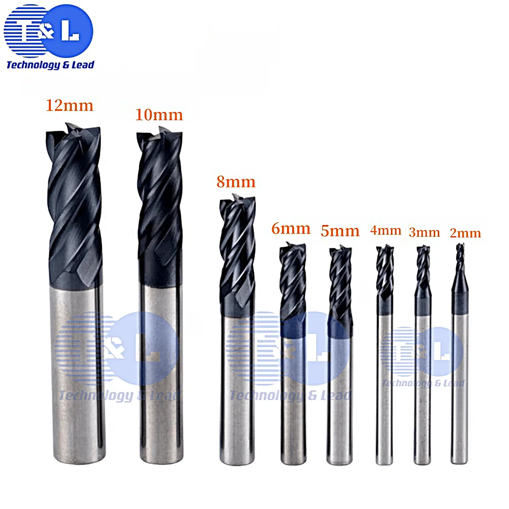 T&L HRC65 4 edge end milling cutter coated straight shank flat bottomed milling cutter CNC cutter Tungsten steel milling cutter