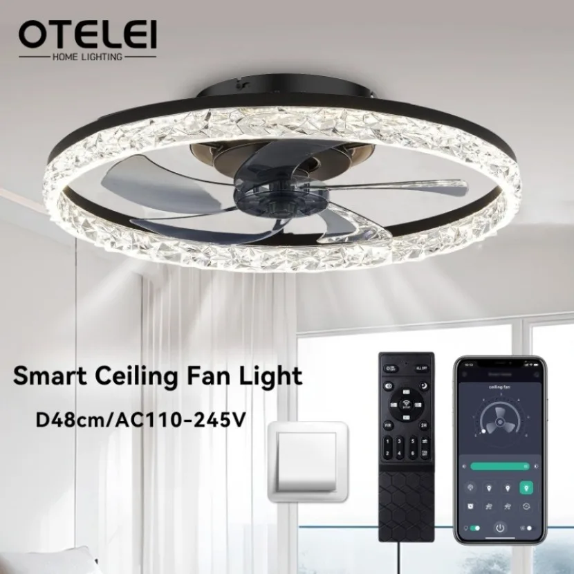 

Smart LED Ceiling Fans with Light Mute Remote Control APP Dimmable Living Room Bedroom Kitchen Ceiling Fan Home Decor Lighting