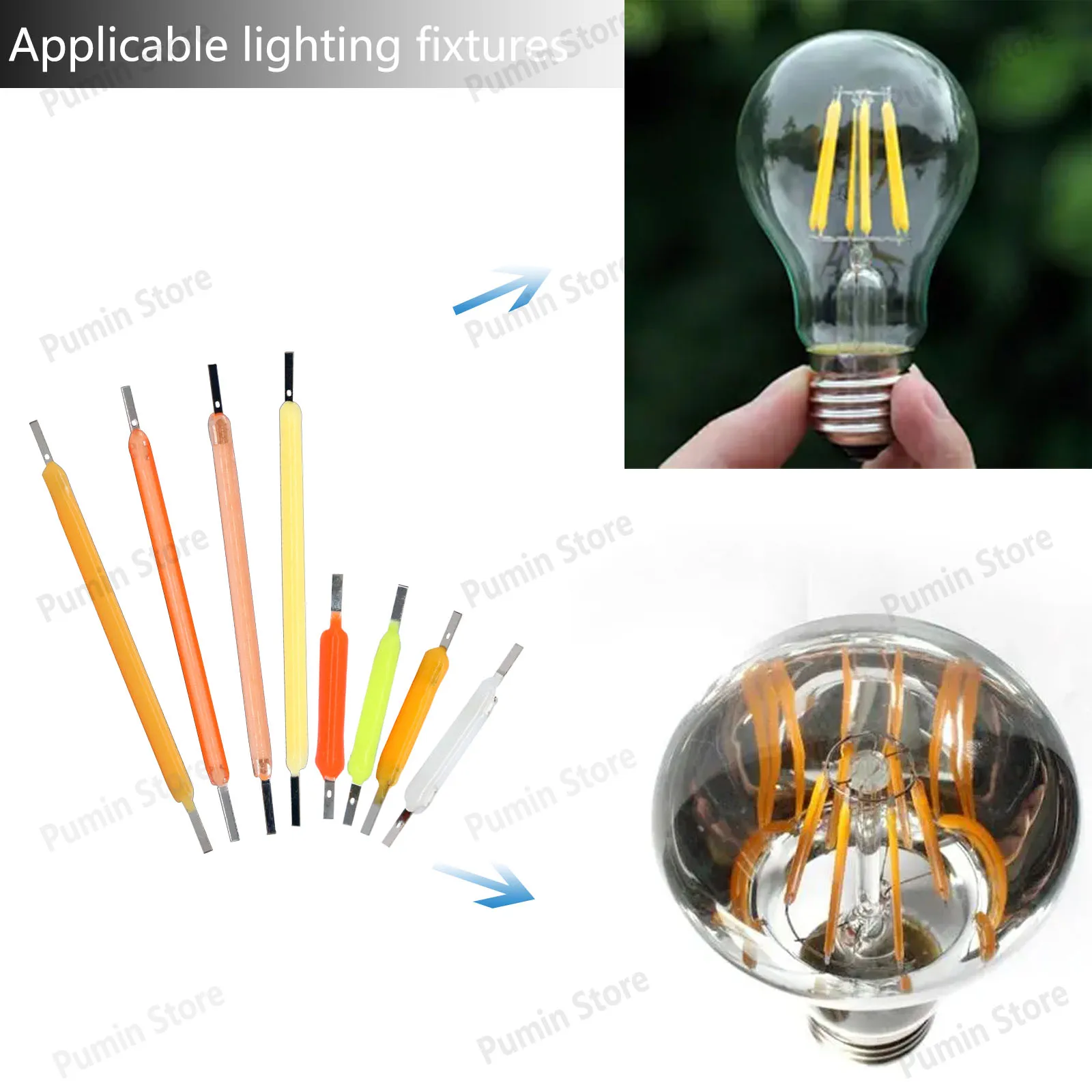 10pcs 20mm 38mm LED Filament Light Bulb DC3V 2200K Warm White White Red Blue Green purple Pink 50mA Used For Restaurant Lights