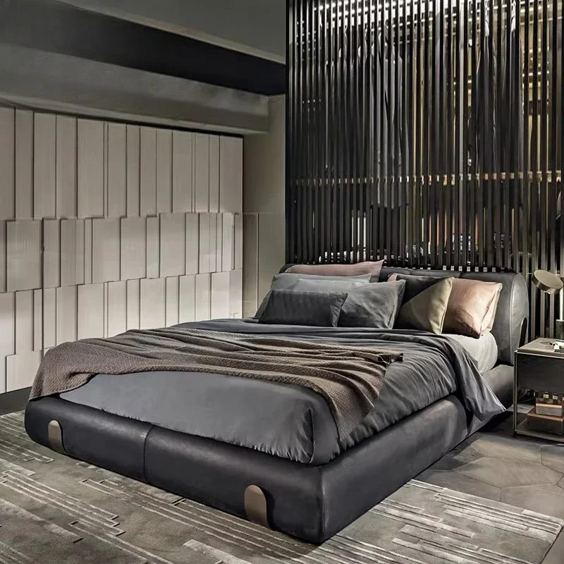 High-end lightweight luxury style fabric modern minimalist master double wedding villa king bed