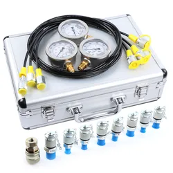 Hydraulic Pressure Gauge Test Kit, Diagnostic Tool, Hydraulic Point Tester Coupling, Gold Aluminum box, 2 year warranty