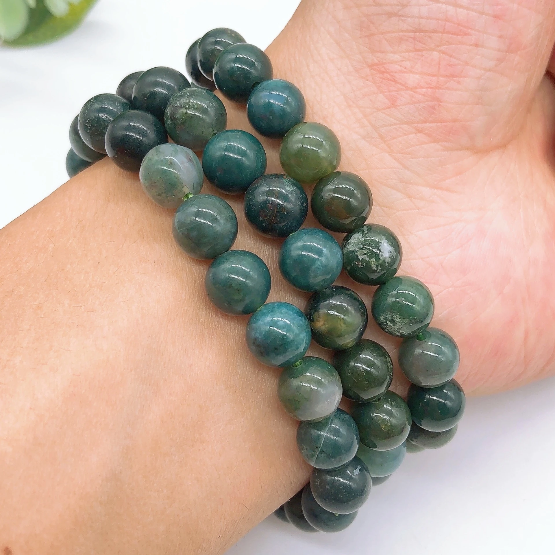 Natural Moss Agate Bead Bracelet Green Crystal Stone Fashion Reiki Healing Gemstone Strand Bangles Jewelry Home Decoration Gift