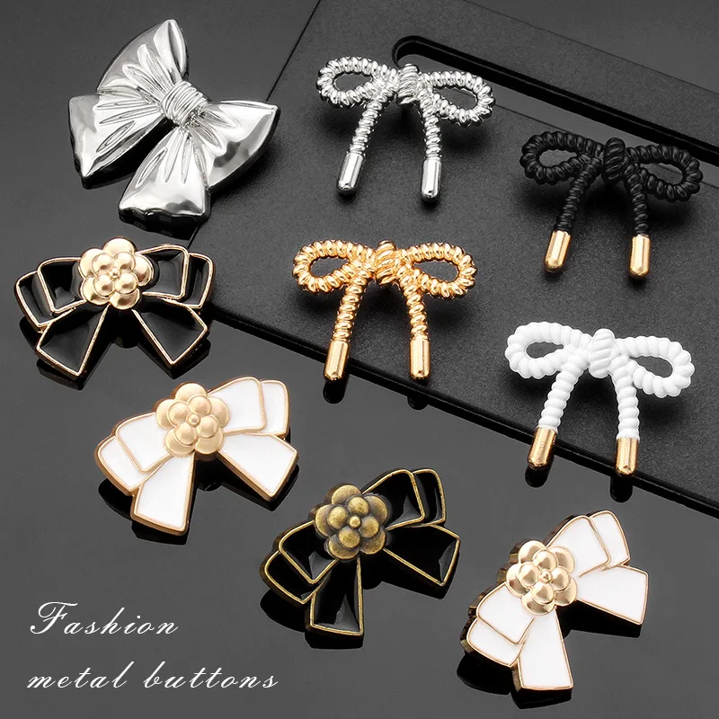 Retro Bow-knot Metal Buttons Flower Shank Button for Women Shirts Coat Sweater Cardigan Decoration Hand Sewing Accessories