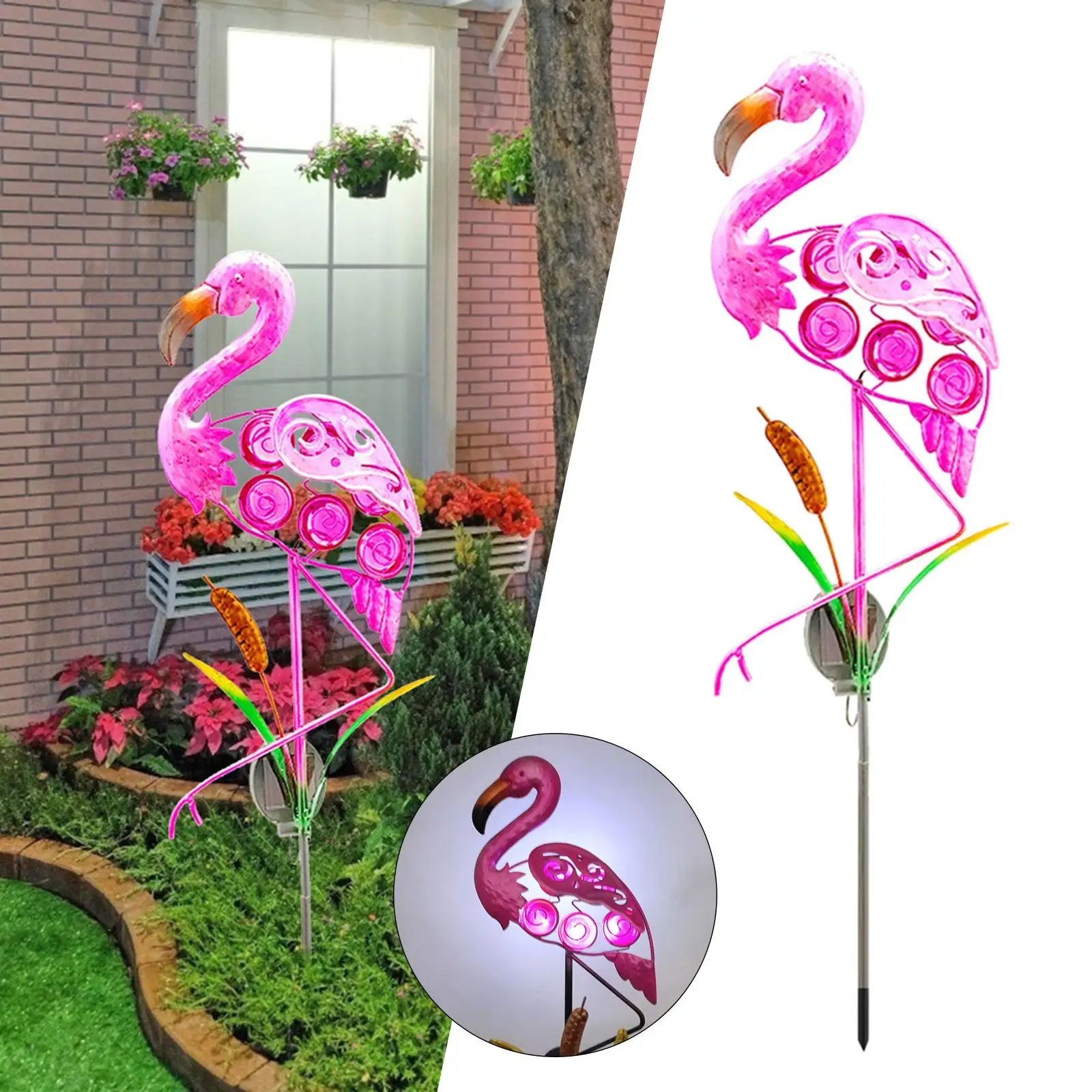 Solar-Flamingo-Gartenleuchten, Metall-Flamingo-Pfahl, Kunstdekorationen für den Außenbereich, wasserdichte Dekoration, Garten, Weg, Innenhof, Rasen