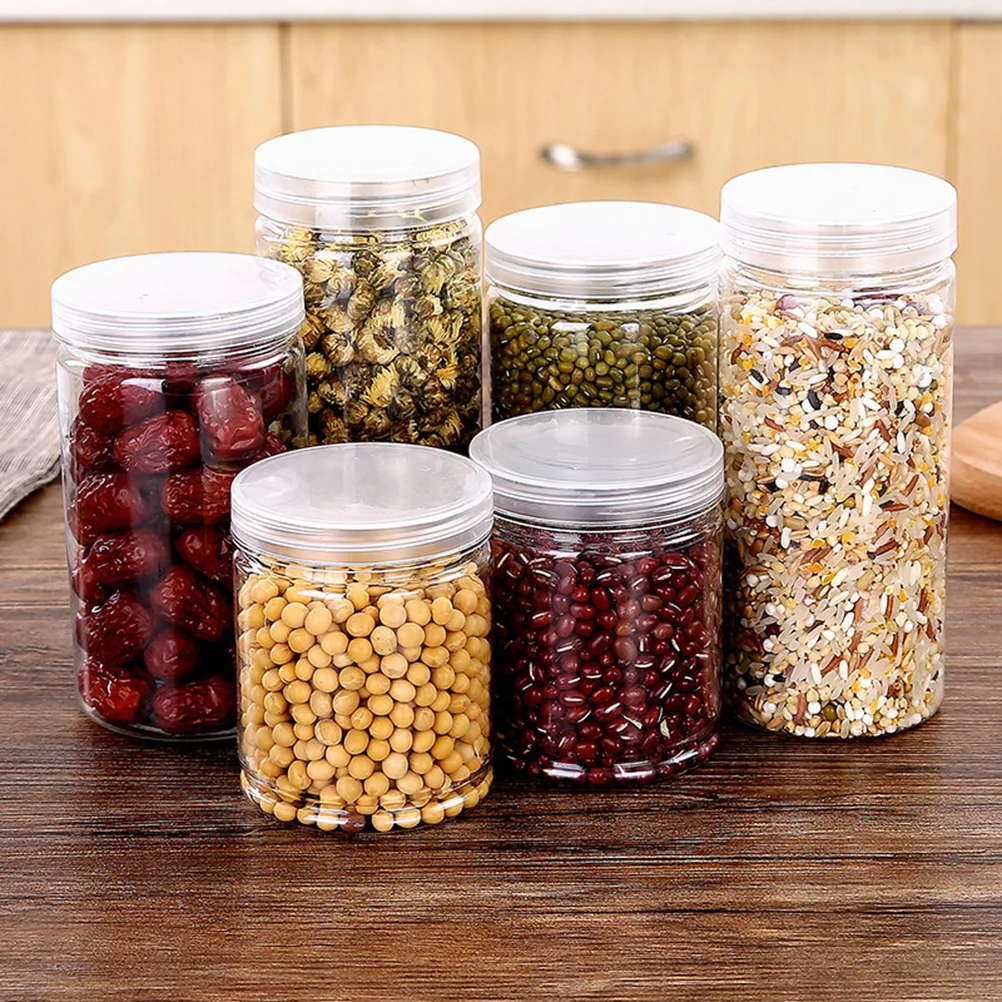 

10pcs Transparent Plastic Can Food Storage Container Sealed Jar with Lid for Coffee (560ml) (Transparent Plastic Lid)