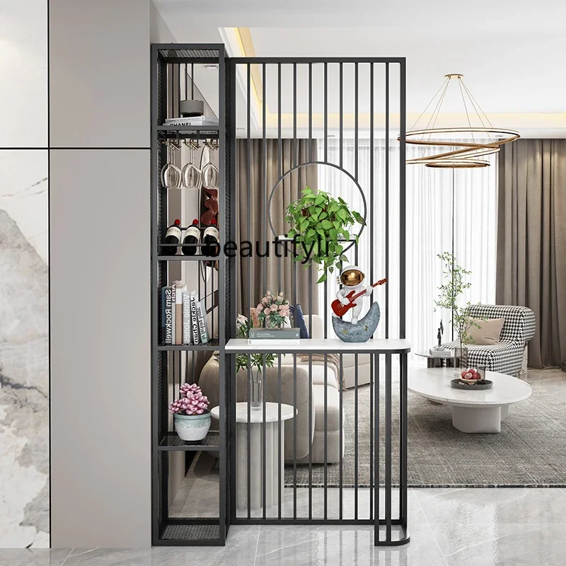 

Light luxury home screen partition living room simple metal rack wine cabinet modern home marble entrance a50