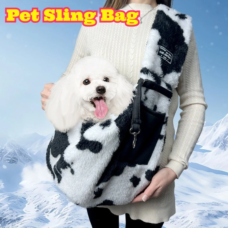 

Cow Print Pet Sling Bag Lightweight Multifunctional Portable Travel Carrier Warm Cats Dogs Comfortable Soft Shoulder Bag Winter