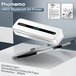 Phomemo M832 Thermal Printer A4 Bluetooth Portable Printer Wireless Inkless Printer for Home Photo Tattoo Compatible with Phone