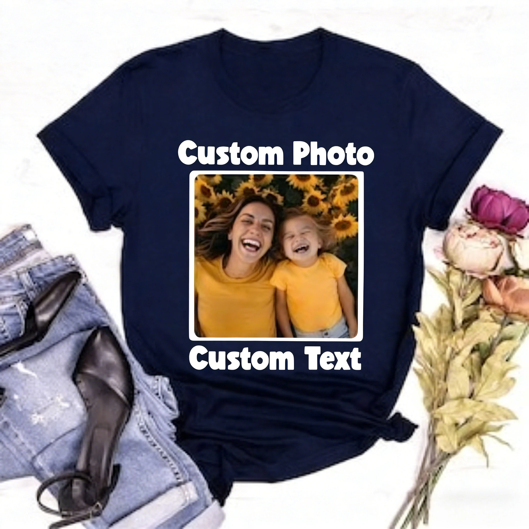 

Custom Crewneck Shirt Picture Tshirt Birthday Photo Holiday Gift Family Picture Tee Image Fashion Casual Regular Short Sleeve