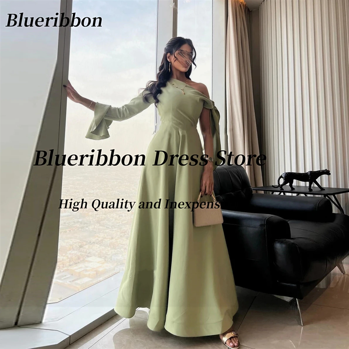 

Blueribbon Newest Prom Dresses Off Shoulder Long Sleeve Evening Party Dress Saudi Arabia A Line Vestidos De Noches Customized