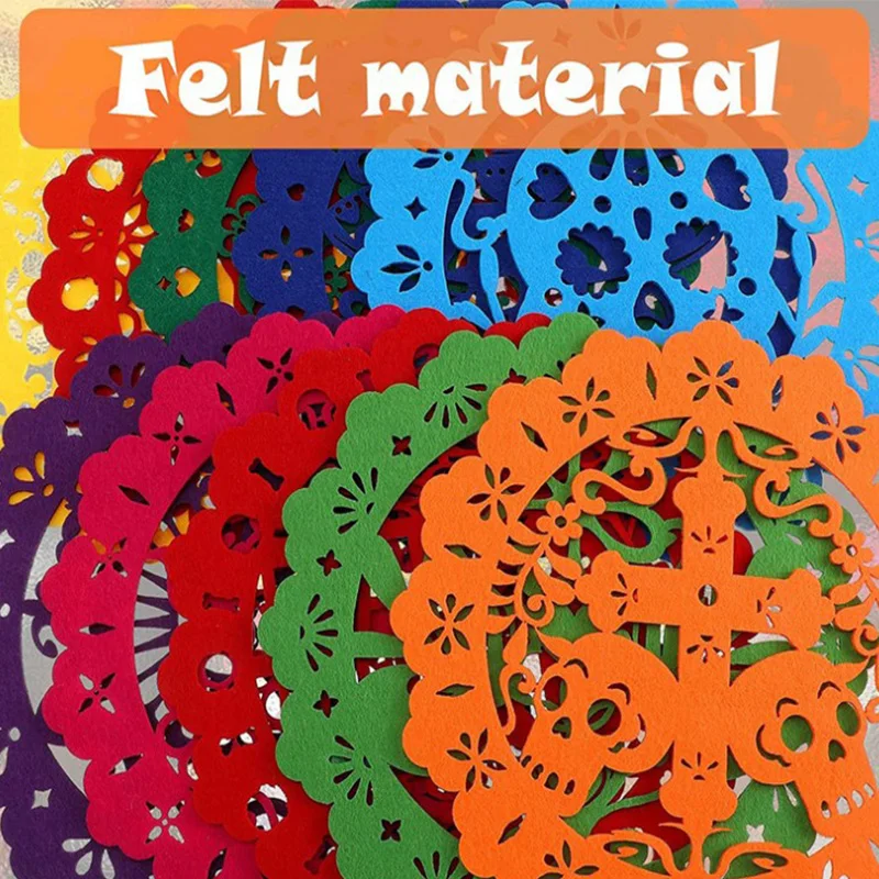Fiesta Mexiko ziehen Flagge Pinata Thema Karneval Party Banner Filz Tag der toten bunten hohlen Hochzeits dekoration – Detail 3