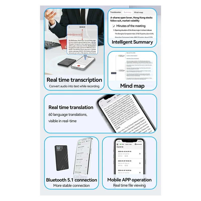 JABS-AI Voice Recorder GPT Intelligence Control APP Control Audio Mind Map Real Time Transcription/Summary Recording