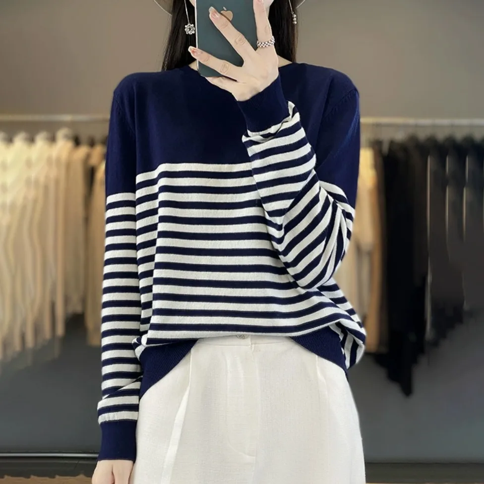 

Свободный вязаный топ Camere, женская основа, круглый топ в полоску, удобная внутренняя одежда, полиэстер, мех кролика