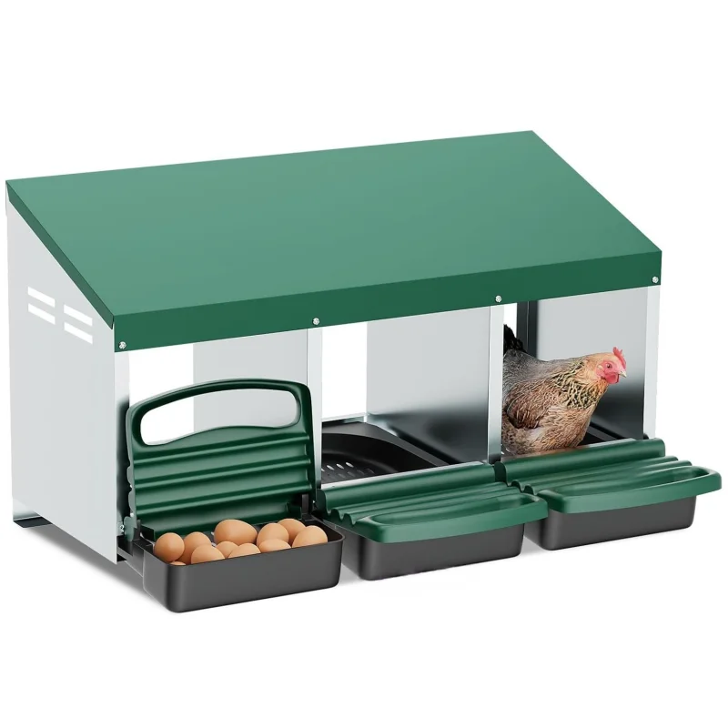 

3 Hole Chicken House Hen Eggs Metal Nesting Box Green Chicken Nest Box with Roll Away Egg Collection