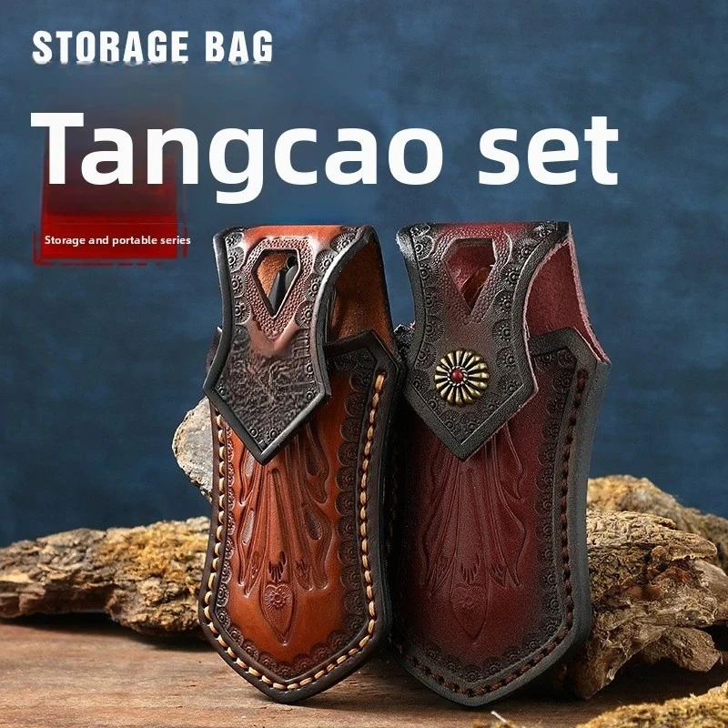 Folding Knife Vegetable-Tanned Leather Cover - Scabbard Sheath Holder Pants Leather Waist Bag Inner Layer Leather Knife Cover