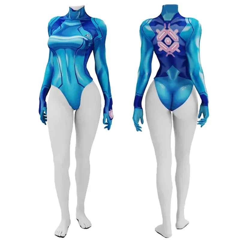 

CyMETROID Samus Cosplay ZERO Woman Swimsuit Superhero Printed Spandex Bodysuit Girls Bathing Suits Zentai Bikini Halloween Costu