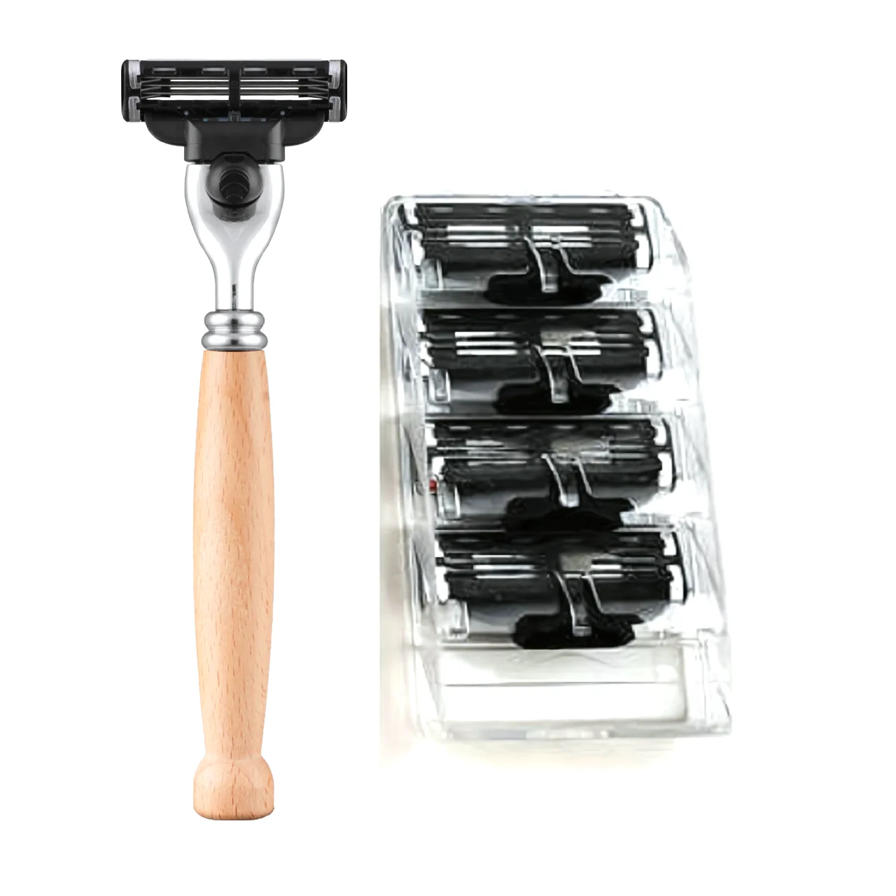 Professional shaving razor for shaving with wood handle with 3 layer blades for man