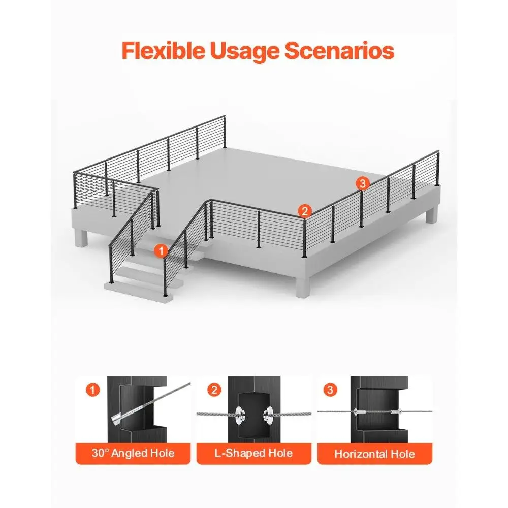 Confezione singola da 36x2x2 pollici per ringhiera per cavi con foro orizzontale nero