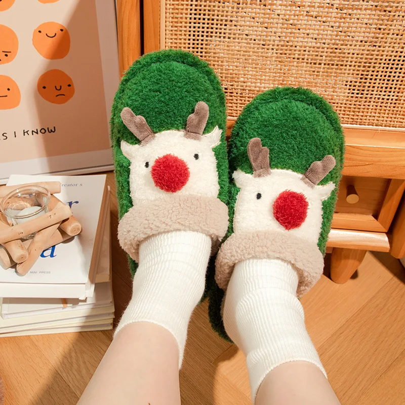 

Woman Lovely Furry Slippers Women's Home Slippers Non-Slip Warm Winter House Shoes Christmas Deer Plush Slippers Pantuflas Mujer