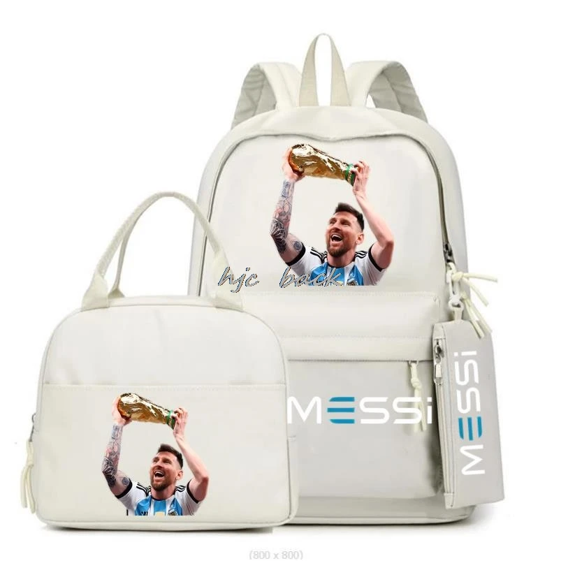 Messi-Mochila colorida com bolsa de almoço para meninos e meninas, mochilas escolares casuais, mochila de futebol para estudantes, adolescentes, quente