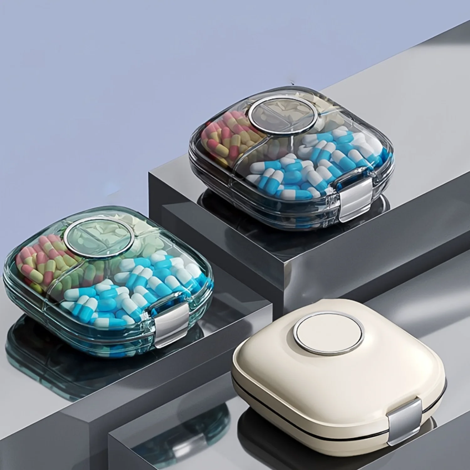 Scatola per medicinali da 1 pezzo a 7 griglie, portapillole portatile a prova di umidità, scatola per tablet compatta in plastica per viaggi all'aperto - Forniture