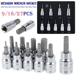 9/18/27Pcs 2-10mm Hex Bit Socke 3/8inch DR Drive Drill Metric Tools Kit Durable Impact Allen Key Sockets Hand Tools Accessories