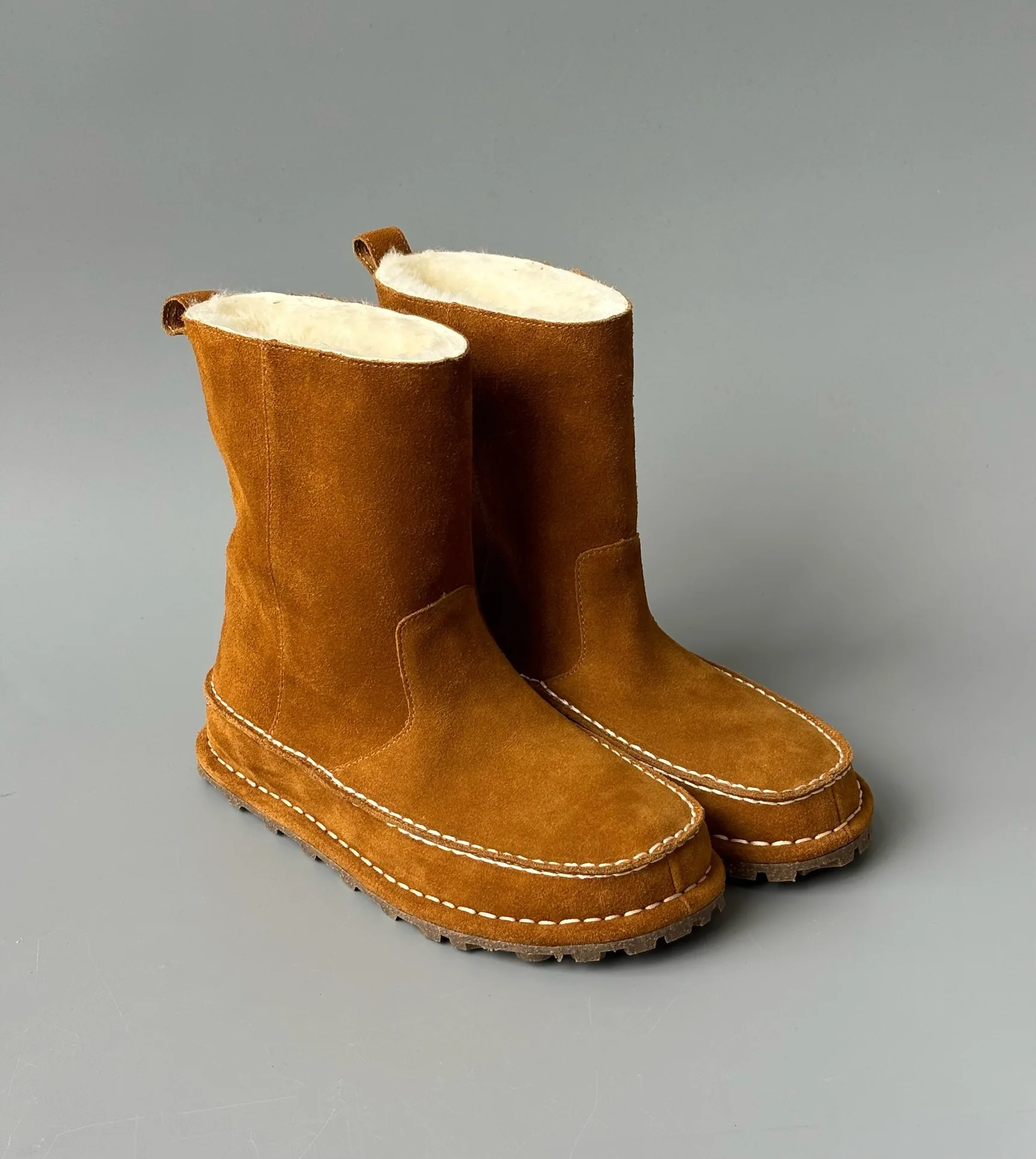 Maxdutti sapatos de lã de camurça de vaca de alta qualidade nórdico botas de neve de inverno feminino retro costurado decorativo sapatos quentes senhoras