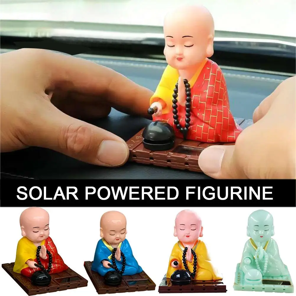 Solar Powered Little Monk Car Dashboard Ornament Cute Moving Buddhist Monk Figurine Auto Interior Decoration Solar Toy for Car