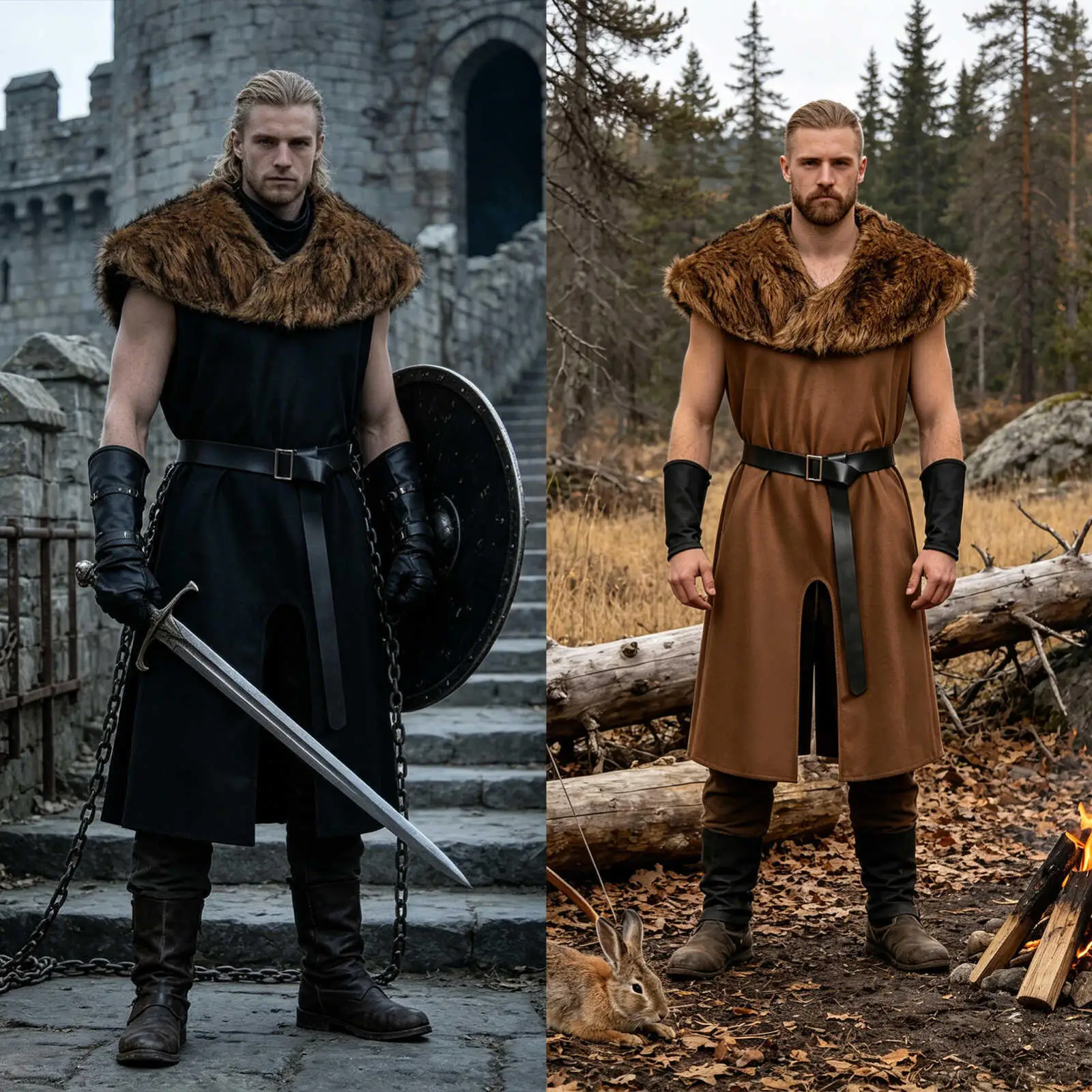 Déguisement Viking Homme Col Fausse Fourrure – photo 13