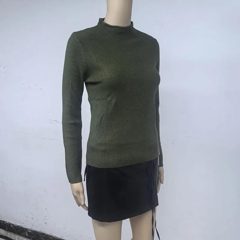 Damen Halbrollkragen-Strickpullover Weicher Slim-Fit Langarm-Unterziehpullover Einfarbig Lässiger Herbst-Winter Basis-Pullover – Detail 3