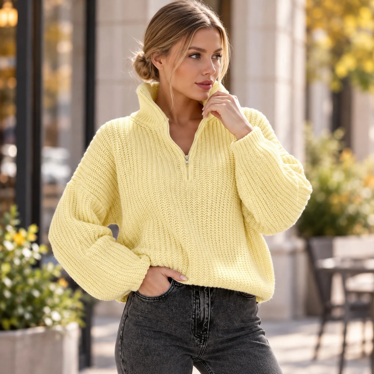 Single Pullover Sweater Straight Fit Commuter Style with Half Turtleneck Seamless Construction Regular Length Women Sweater