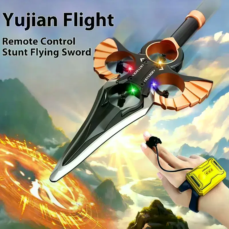 

Радиоуправляемая игрушка для мальчиков, 4-осевой летающий меч-истребитель с режимами ручной волны/контроллера и яркой подсветкой, идеально подходит для 360 градусов ° Воздушные трюки