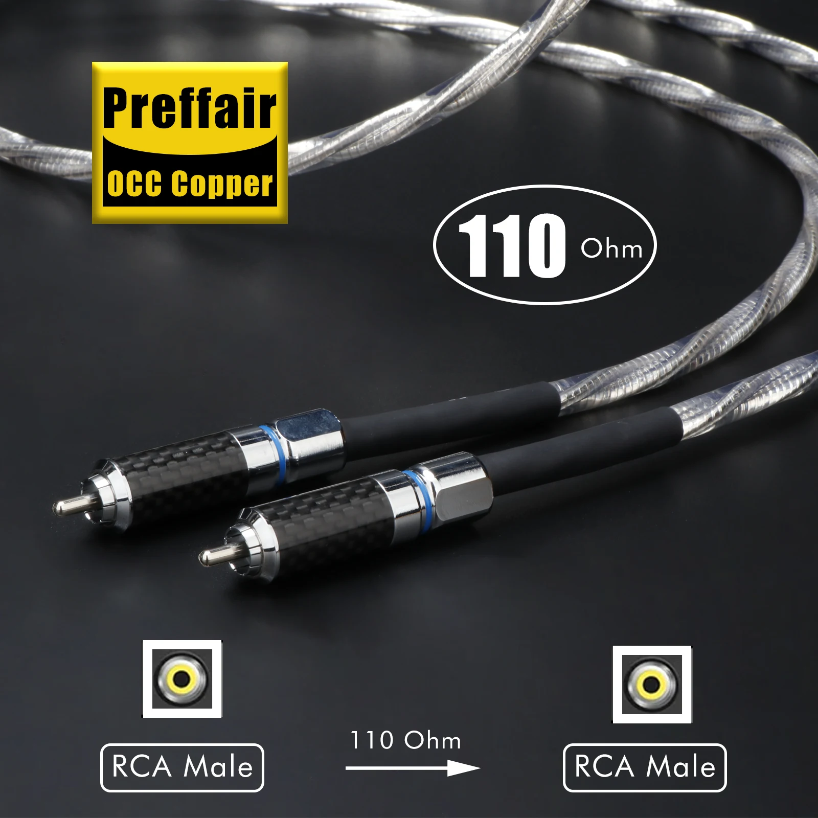 Music Ribbon 110 ohm RCA Coaxial Digital  Balance Cable with Carbon Fiber Shells Rhodium Plated Pin Amplifier Audio Signal Cable