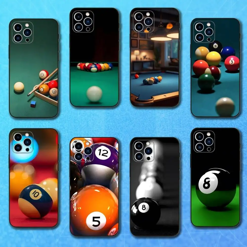 

Snooker Art Billiards Ball Phone Case For iPhone 17,16,15,14,13,12,11 Plus,Pro Max,XS,X,XR,SE,Mini,8,7,Soft Silicone Black Cover