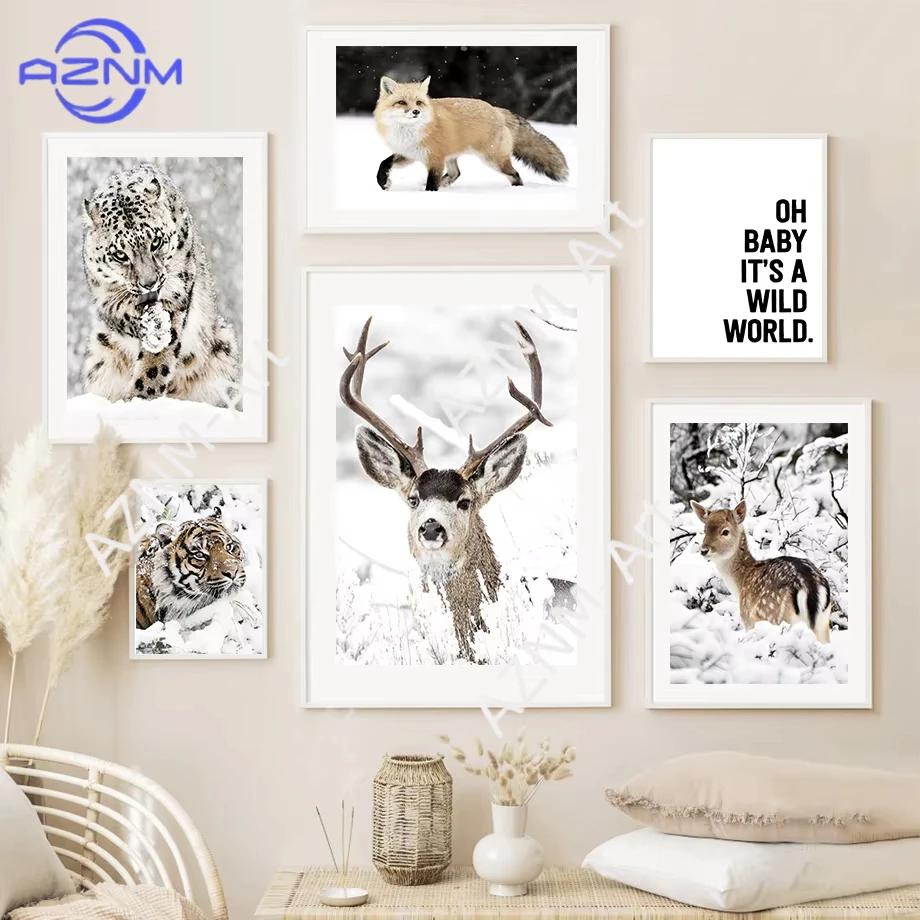 1pc Winter Landscape Wall Art Tiger Fox Sheep Deer Dandelion Canvas Painting Posters And Print Wall Pictures Living Home Decor